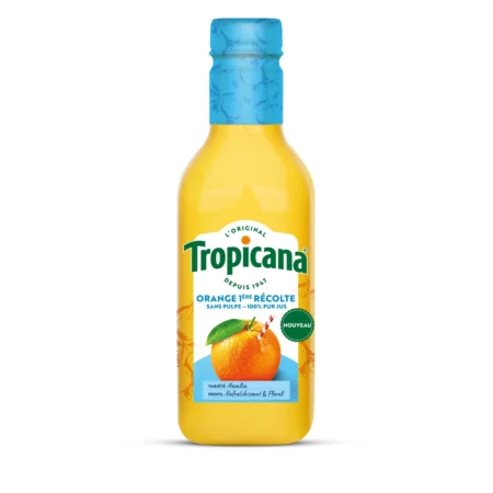 Jus d'Orange Frais Sans Pulpe 1ère Récolte Pur Jus TROPICANA la bouteille de 90CL